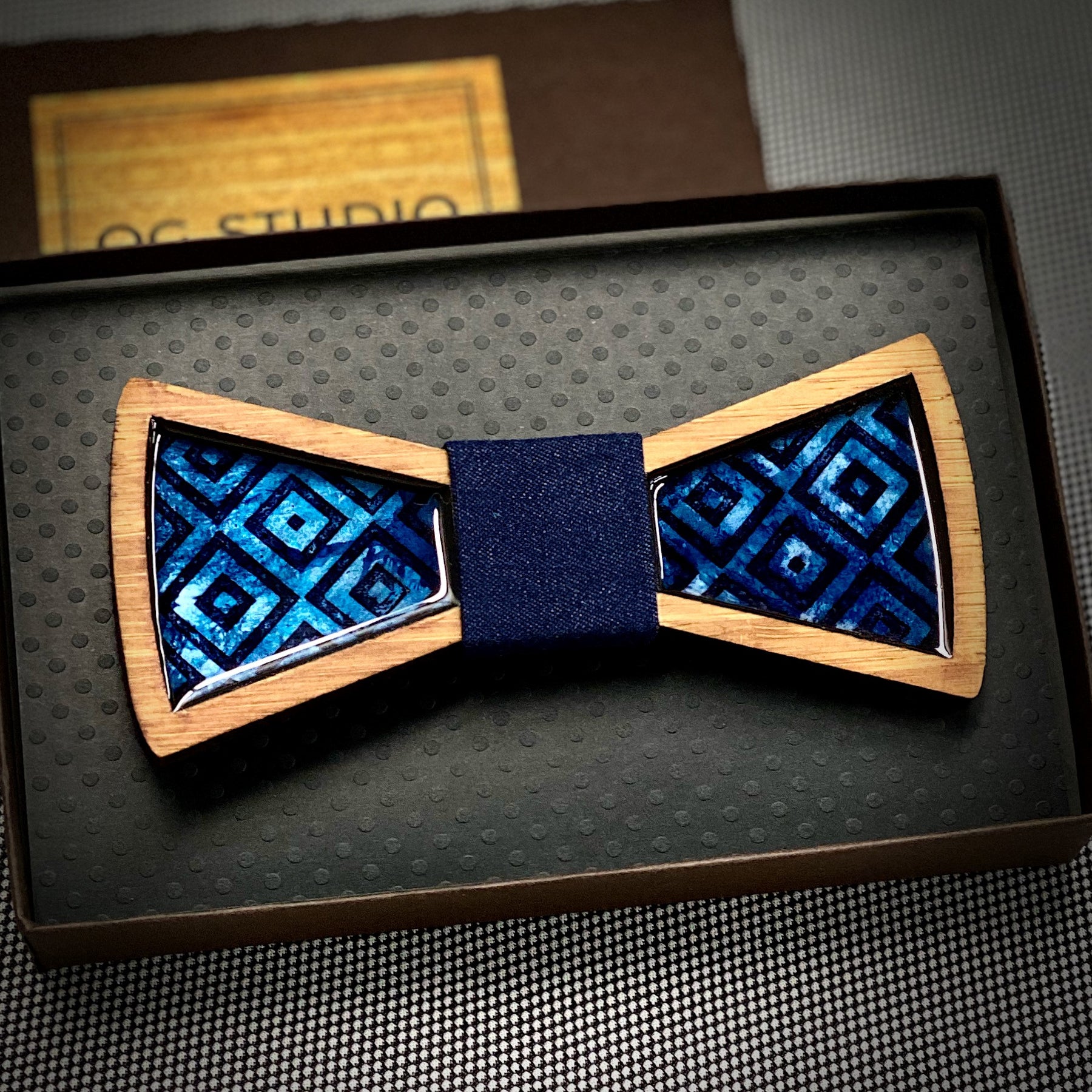 BLUE DIAMOND BOW TIE | Handmade Bamboo Bow Tie - Wedding Gift - Groomsmen Gift - Fathers Day - Minter and Richter Designs