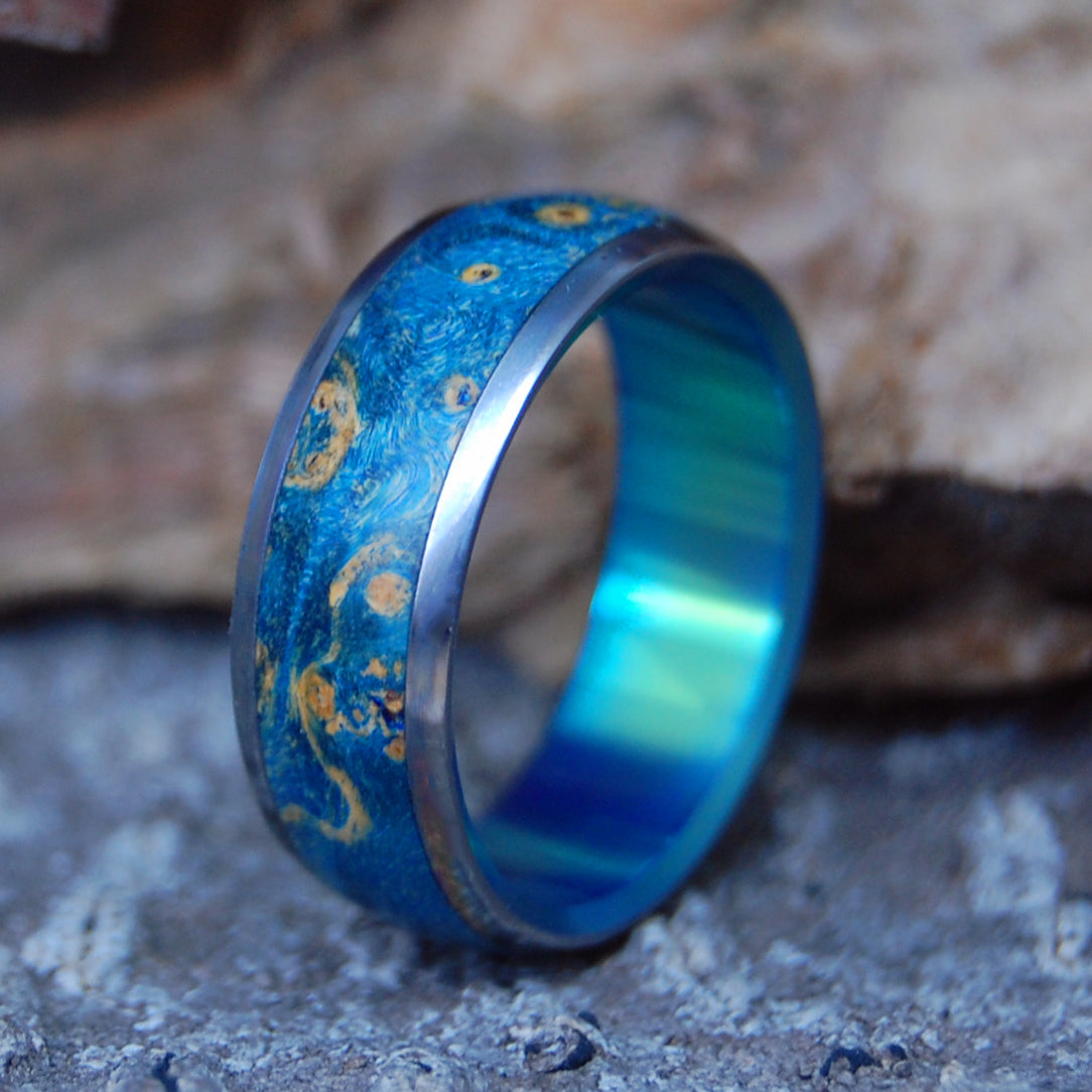 OCEAN DOME | Blue Box Elder Wood - Custom Rings for Men and Women - Minter and Richter Designs
