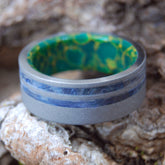 BLUE RIVER VALLEY | Blue Elder Wood & Egyptian Jade - Titanium Wedding Rings - Minter and Richter Designs