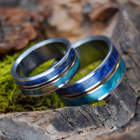NOTHING BUT BLUE SKIES | Light Blue Box Elder & Dark Blue Box Elder - Unique Wedding Rings - Wedding Rings Set - Minter and Richter Designs