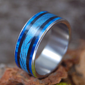 BLUE HORIZON | Mokume Gane Onyx Stone & Blue Marbled Op - Blue Wedding Rings - Minter and Richter Designs