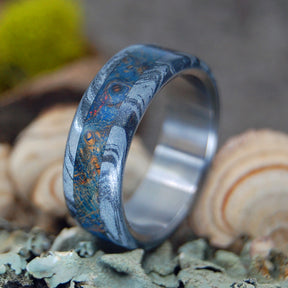 BLUE MAPLE GREEK GOD | Blue Maple Wood & Black M3 Titanium Wedding Rings - Minter and Richter Designs