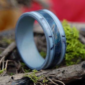 WILD RIVER | Wild Horse Jasper Stone & Blue Maple Wood - Unique Wood Wedding Ring - Minter and Richter Designs