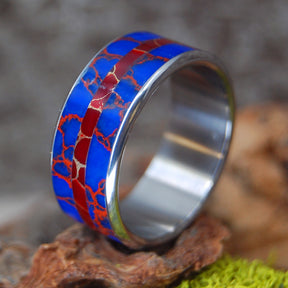 SERIOUS JASPER | Blue Rust & Red Gold Jasper Stone Wedding Ring - Minter and Richter Designs