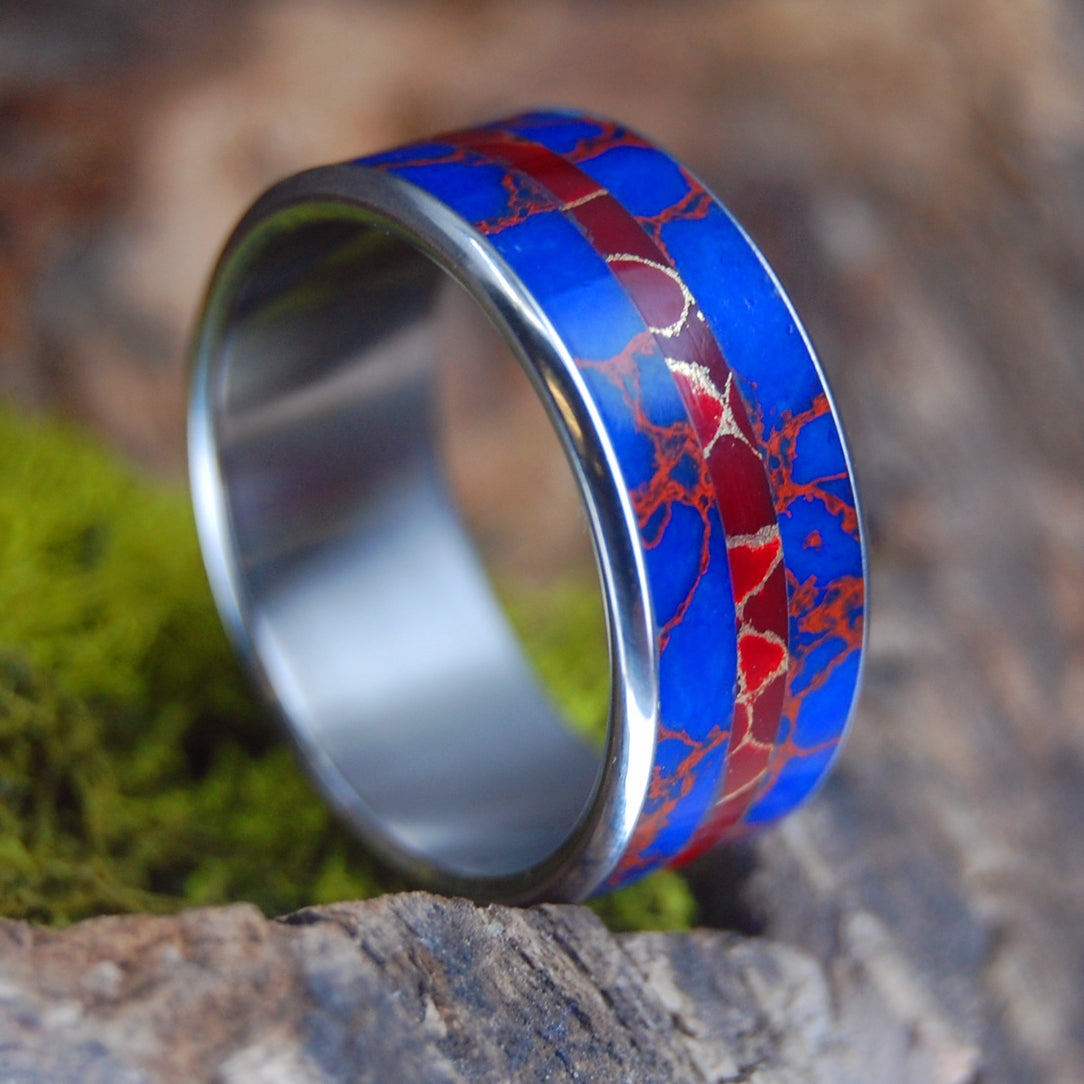 SERIOUS JASPER | Blue Rust & Red Gold Jasper Stone Wedding Ring - Minter and Richter Designs