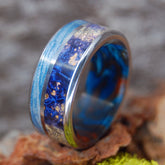 GALAXY KING | Blue Silver Mokume Gane, Blue Box Elder Wood & Lava Burst Resin - Titanium Wedding Ring - Minter and Richter Designs