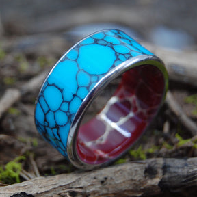 BOW TO THE KING WITH EDGES | Turquoise & Red Jasper Stone Wedding Ring - Minter and Richter Designs