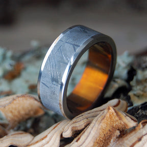 BRONZE MOON LANDING | Meteorite & Bronze Anodized Titanium Wedding Rings - Minter and Richter Designs