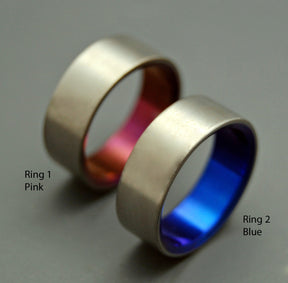 SIMPLE SATIN PINK BLUE | Hand Anodized Titanium - Unique Wedding Rings - Wedding Ring Sets - Minter and Richter Designs