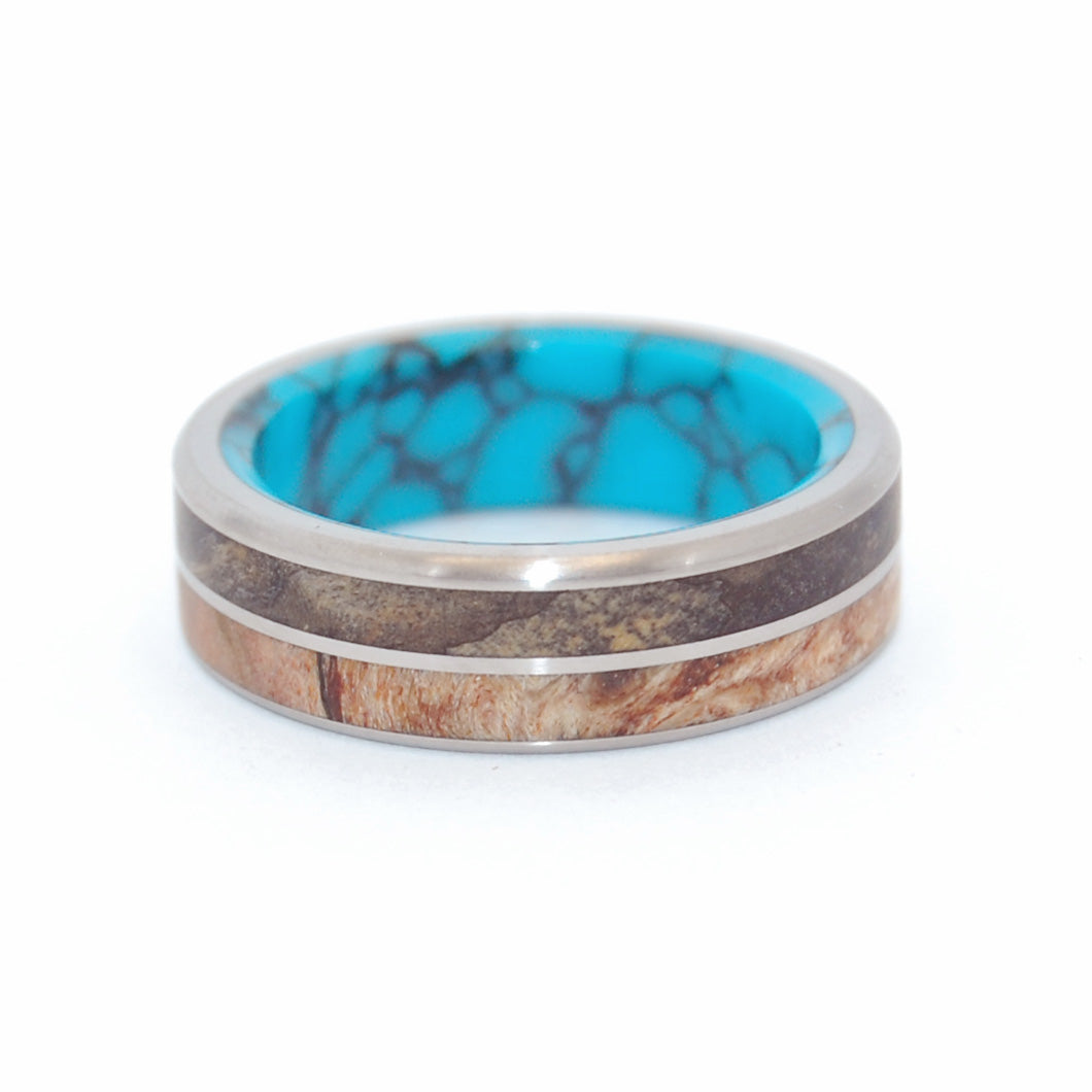 SURRENDER TO LOVE | Spalted Maple Wood & California Buckeye Wood Handcrafted Titanium Wedding Rings - Minter and Richter Designs
