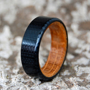 WHISKEY AND CARBON FIBER | Whiskey Barrel Wood & Carbon Fiber Titanium Men's Rings - Minter and Richter Designs