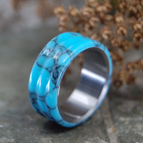 CARVED TURQUOISE | Turquoise & Titanium Mens Wedding Rings - Minter and Richter Designs