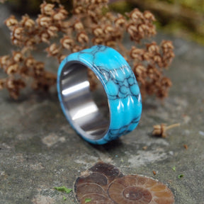 CARVED TURQUOISE | Turquoise & Titanium Mens Wedding Rings - Minter and Richter Designs