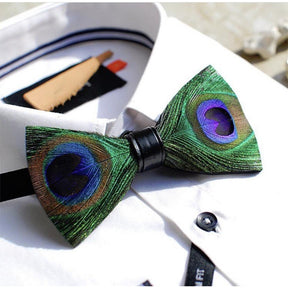 PEACOCK FEATHER BOW TIE WITH LAPEL PIN SET - Handmade Bow Tie - Groomsmen Gift - Minter and Richter Designs