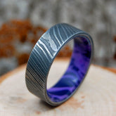 CHAROITE STONE VORTEX | Damascus Steel Damasteel & Purple Charoite Stone Wedding Ring - Minter and Richter Designs