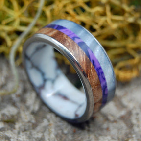 DELIGHT | Redwood Burl Wood & Stone Purple Men's Wedding Ring - Minter and Richter Designs