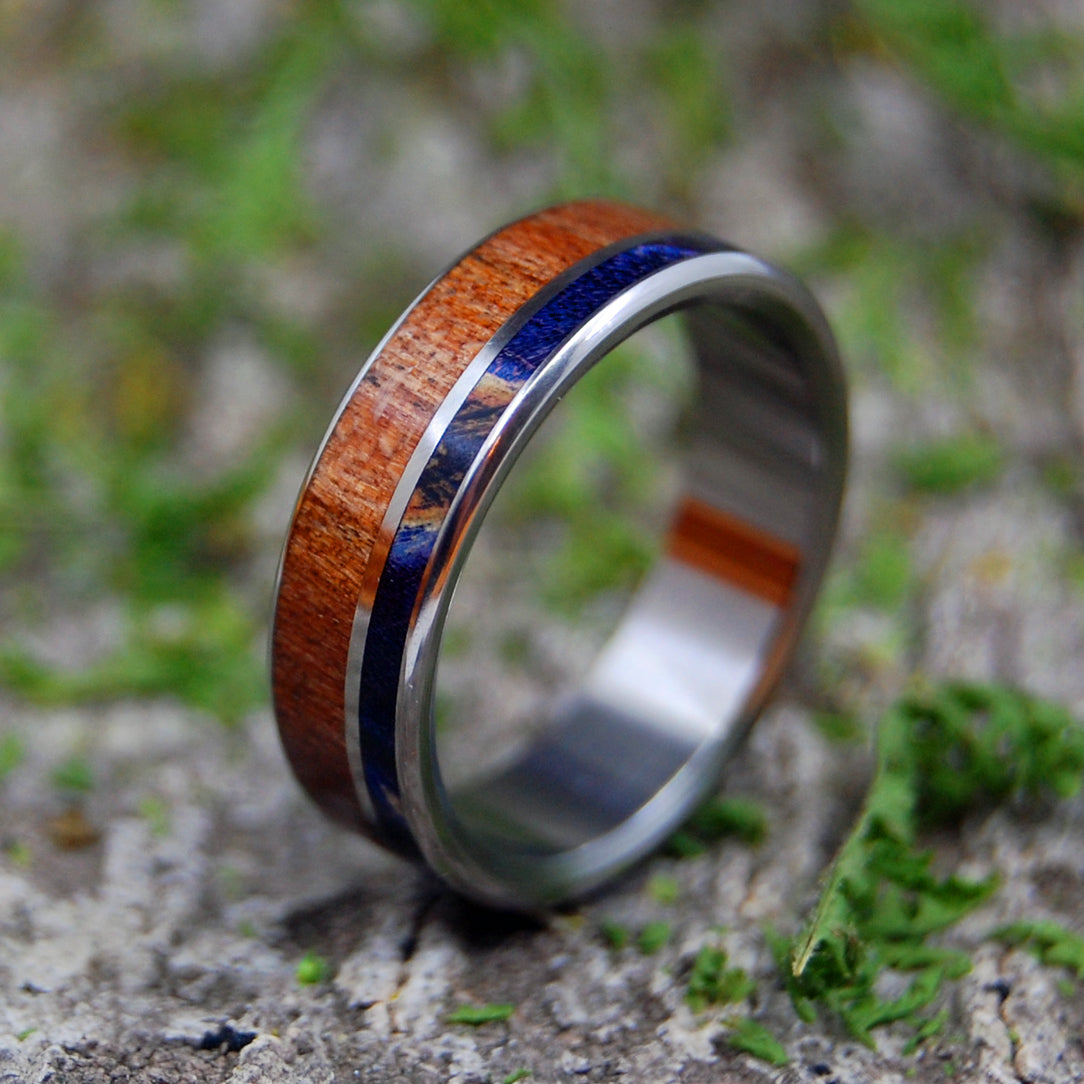 CHERRY BLUE WOOD | Titanium & Wood Wedding Ring - Minter and Richter Designs