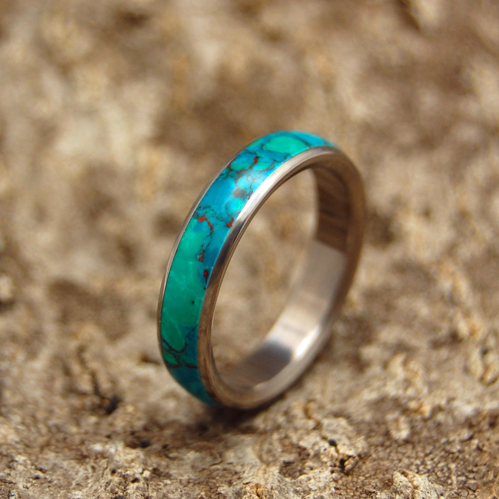 STONE OF EILAT | Chrysocolla Stone Titanium Women's Domed Wedding Ring - Minter and Richter Designs