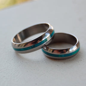 CHRYSOCOLLA MAHALO | Stone Wedding Rings - Handmade Titanium Rings - Minter and Richter Designs