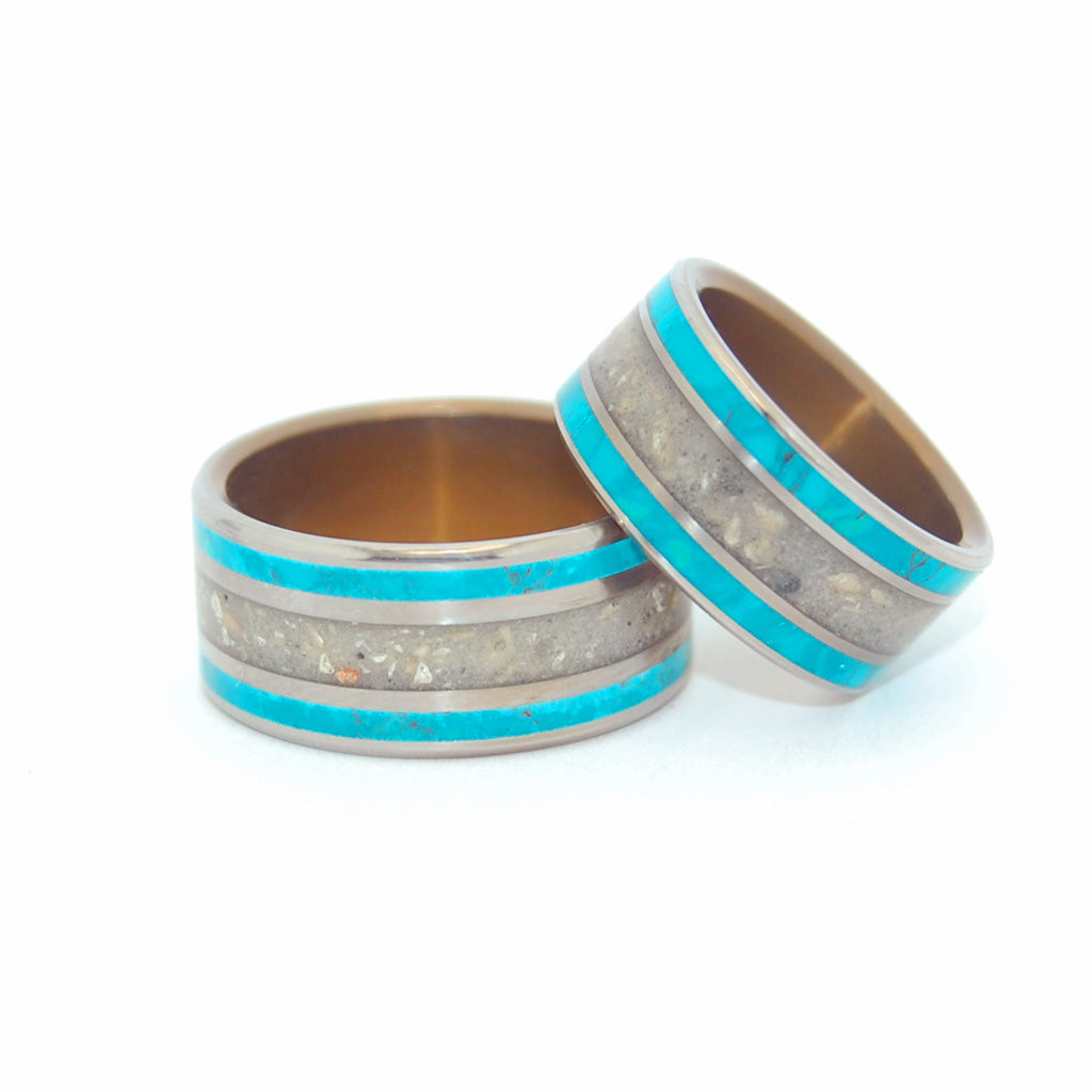 SEA OF GALILEE | Israel Beach Sand & Chrysocolla Stone Unique Wedding Rings sets - Minter and Richter Designs