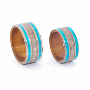 SEA OF GALILEE | Israel Beach Sand & Chrysocolla Stone Unique Wedding Rings sets - Minter and Richter Designs