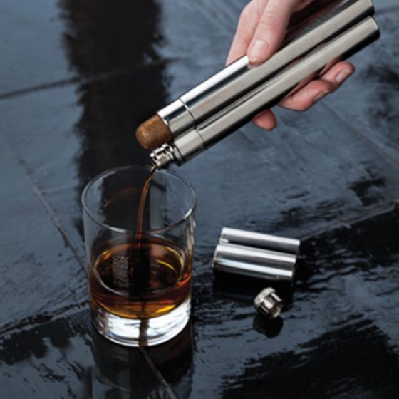 STEEL CIGAR HOLDER WITH FLASK - Groomsmen Gift - FREE ENGRAVING! - Minter and Richter Designs