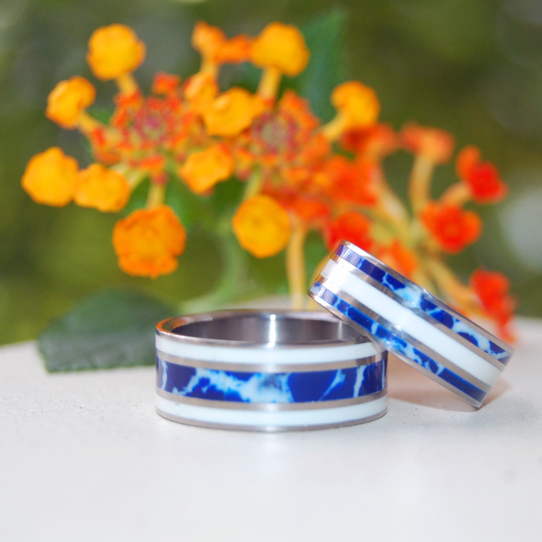 IT'S ALL GREEK TO ME! | Cobalt Stone & White Marble -Greek Wedding - Unique Wedding Rings - Minter and Richter Designs