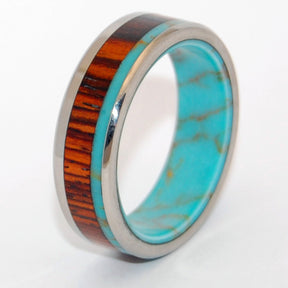 FORESTS OF TIBET | Tibetan Turquoise & Cocobolo Wood Titanium Wedding Rings - Minter and Richter Designs