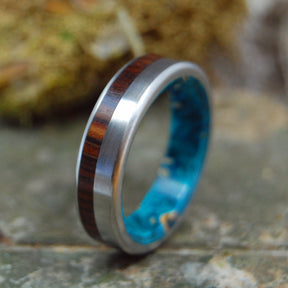 PRIVATE UNIVERSE | Blue Box Elder Wood & Cocobolo Wood Titanium Wedding Rings - Minter and Richter Designs