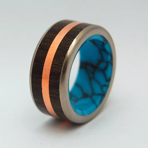 COPPER BOG | Copper & Bog Oak Turquoise Titanium Unique Wedding Rings - Minter and Richter Designs