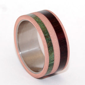 LEGOLAS | Copper Green Maple Wood & Dark Cocobolo - Titanium Wedding Ring - Unique wedding Rings - Minter and Richter Designs