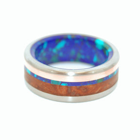ARCTIC VIKING | Titanium & Copper & Azurite Stone Wedding Rings - Minter and Richter Designs