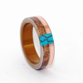 COPPER MAPLE TREE | Maple Wood, Turquoise & Copper Titanium Wedding Rings - Minter and Richter Designs