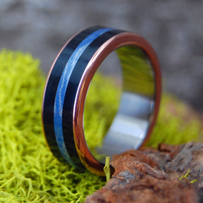 RIVER THROUGH LAVA |  Mokume Gane Onyx and Copper Wedding Rings - Unique Wedding Rings - Minter and Richter Designs