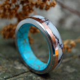 WILD COPPER LIGHTNING | Copper, Jasper Stone & Turquoise Titanium Wedding Rings - Minter and Richter Designs