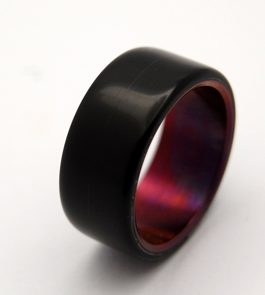 CRIMSON NIGHT | Black Onyx & Bronze Wine Anodized - Titanium Wedding Rings - Minter and Richter Designs