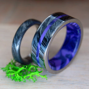 DEEP PURPLE FJORD & VIKING NIGHT | Turquoise Black M3 & Titanium - Unique Wedding Rings - Wedding Rings Set - Minter and Richter Designs