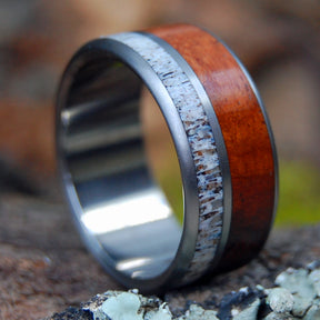 MOOSE AMBOYNA | Moose Antler & Amboyna Burl Wood - Titanium Men's Wedding Rings - Minter and Richter Designs
