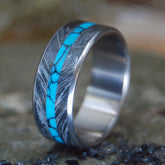 DESIROUS | Turquoise & Black Silver M3 Mokume Gane Titanium Wedding Rings - Minter and Richter Designs