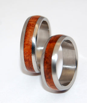 EVERY DROP AMBOYNA | Amboyna Wood & Titanium - Unique Wedding Rings - Wedding Rings Set - Minter and Richter Designs