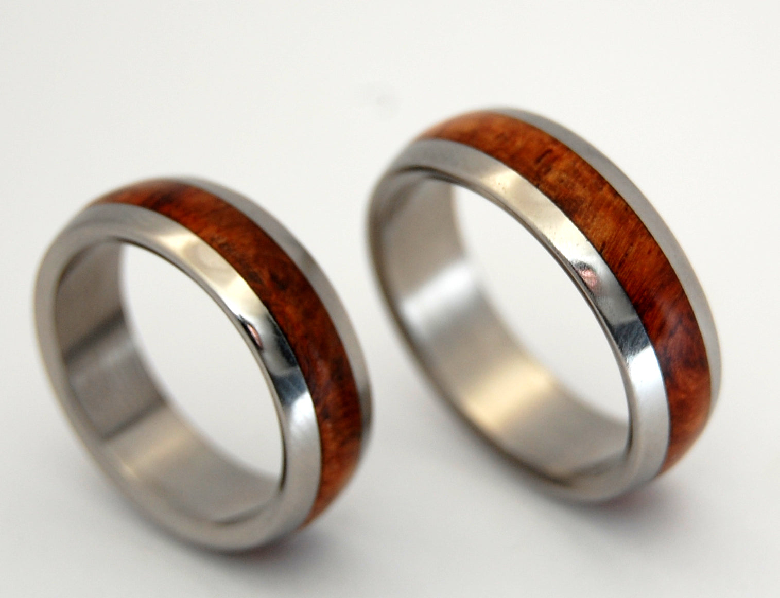 EVERY DROP AMBOYNA | Amboyna Wood & Titanium - Unique Wedding Rings - Wedding Rings Set - Minter and Richter Designs