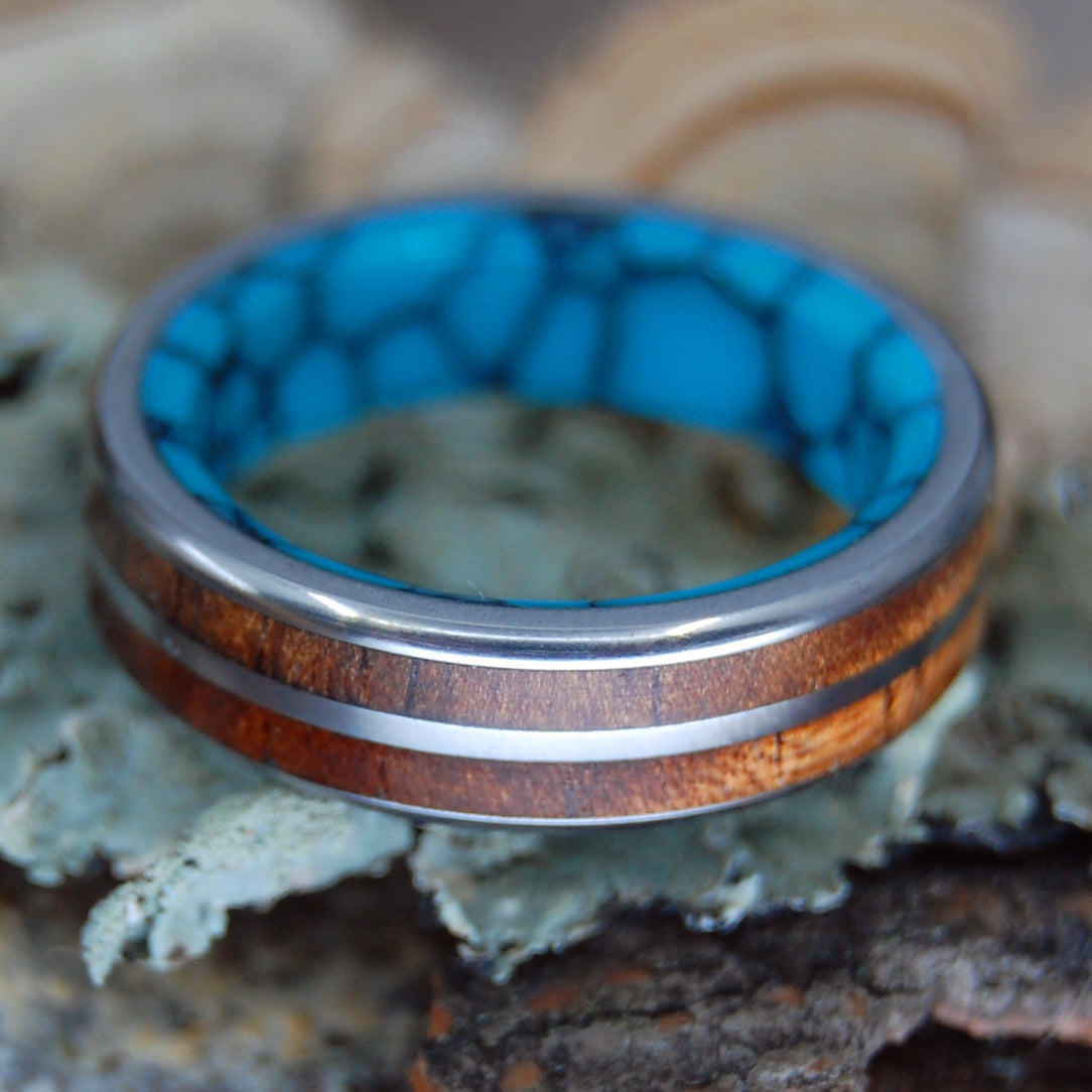 DOUBLE KOA TO THE SEA |  Turquoise & Koa Wood Wedding Band - Minter and Richter Designs