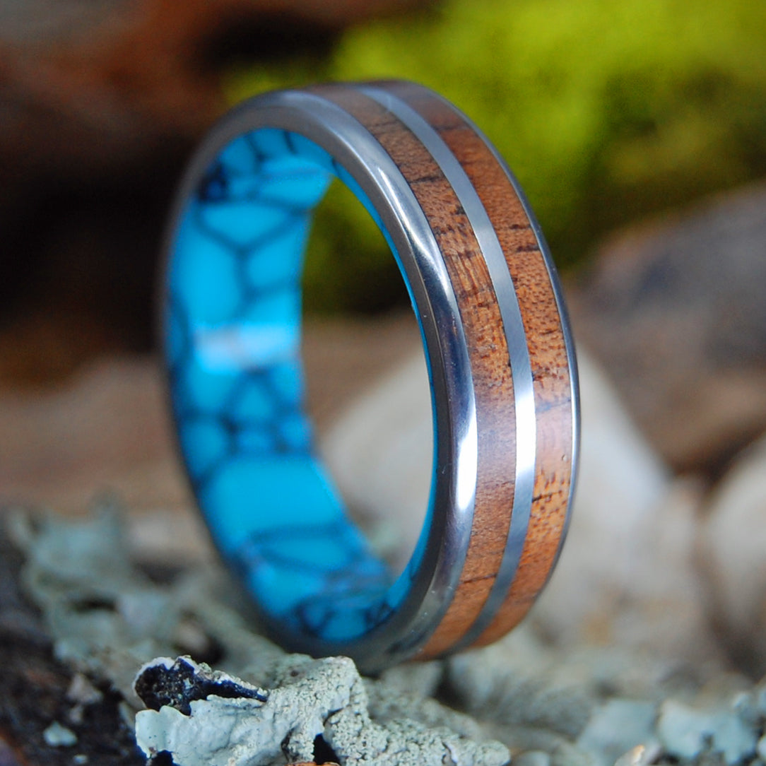 DOUBLE KOA TO THE SEA |  Turquoise & Koa Wood Wedding Band - Minter and Richter Designs