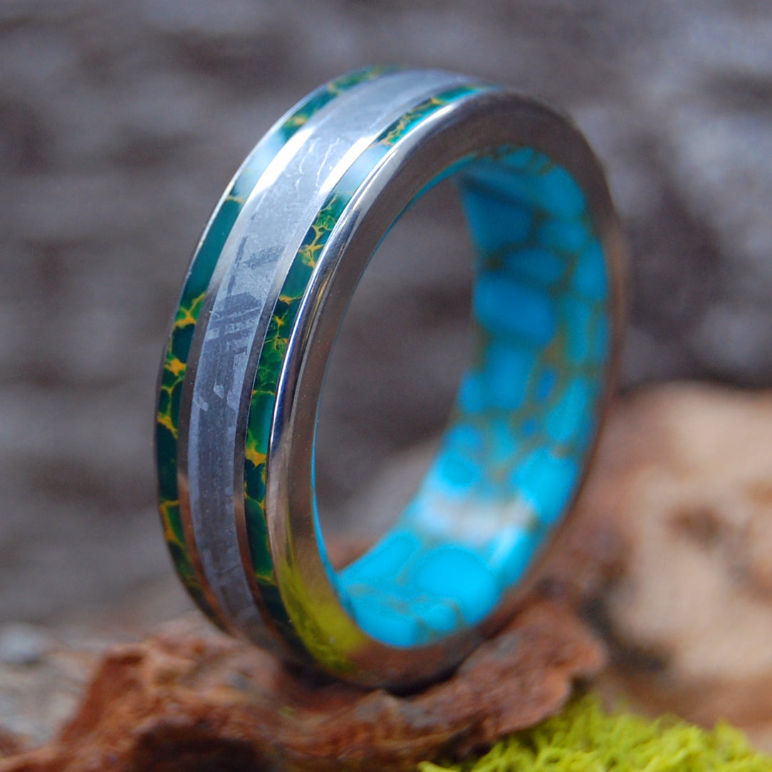 JUNGLE METEORITE | Meteorite, Tibetan Turquoise, Egyptian Jade - Wedding Rings - Minter and Richter Designs