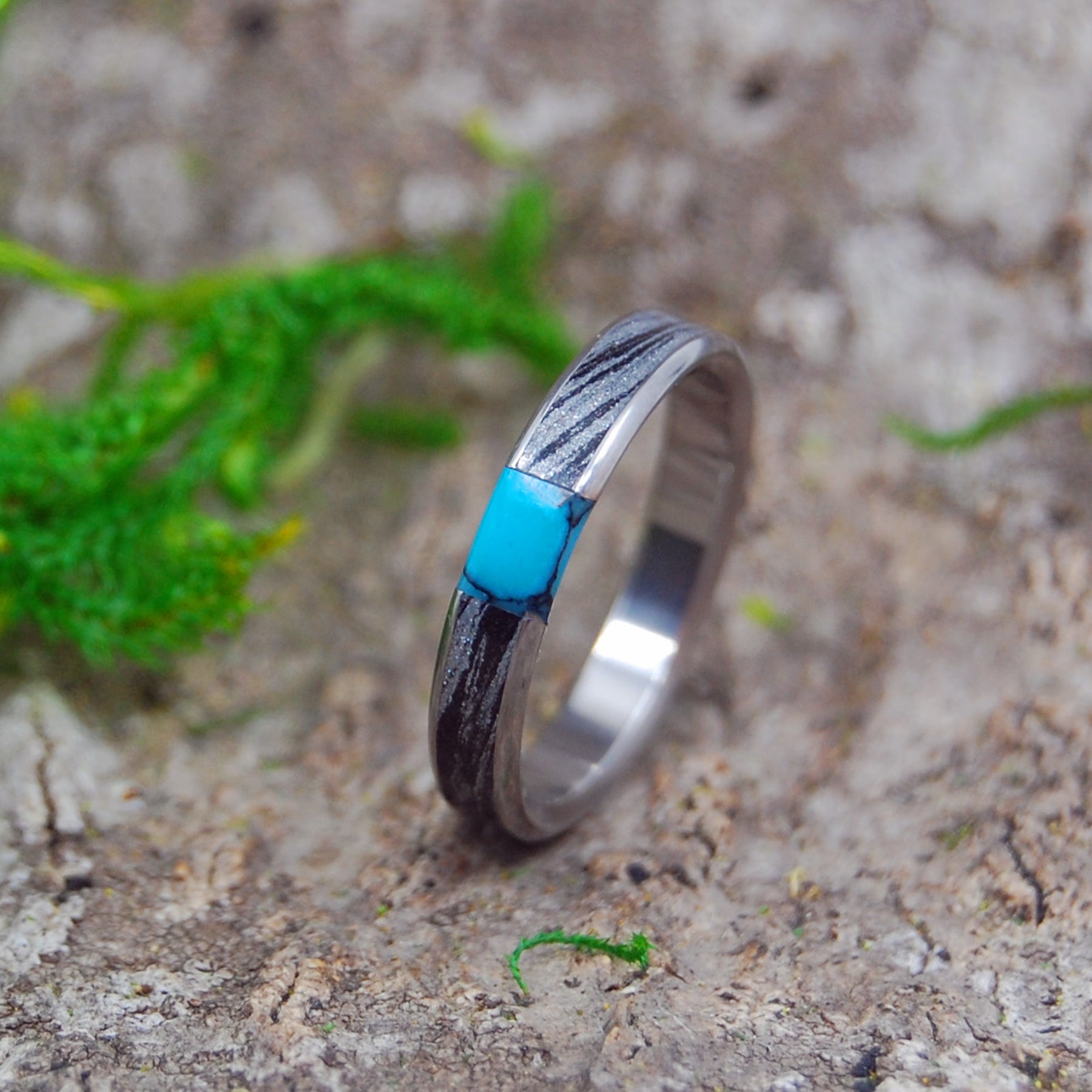 DESIRES WHIRLWIND TURQUOISE | M3 & Turquoise Titanium Women's Wedding Engagement Rings - Minter and Richter Designs