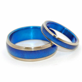 DUOMO BLUE STAR | Blue Resin Domed Titanium Wedding Rings Set - Blue Wedding Rings - Minter and Richter Designs