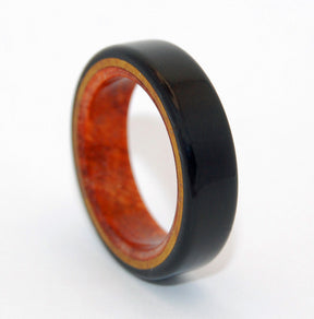 EARTH BELOW | Onyx Stone & Ambonya Burl Wood - Titanium Wedding Rings - Minter and Richter Designs