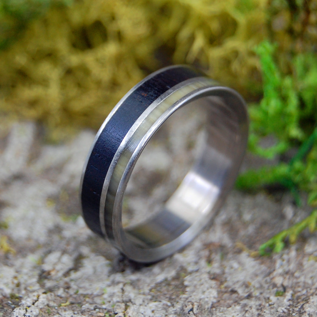 Ebony Cattle | SIZE 11 AT 6.4MM | Ebony Wood & Cattlehorn | Unique Wedding Rings | On Sale - Minter and Richter Designs