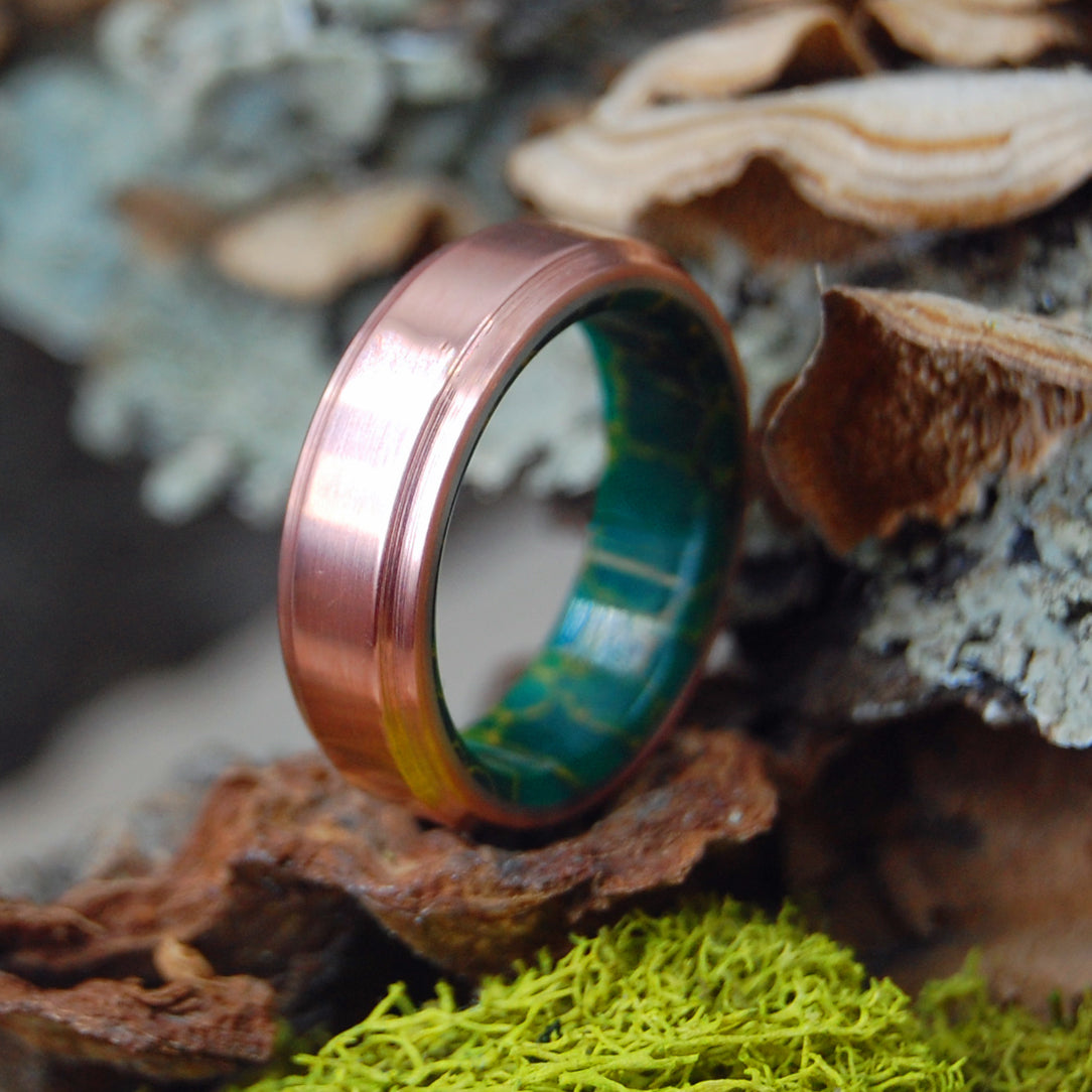 EGYPTIAN COPPER MOXIE | Copper and Egyptian Jade Mens Wedding Rings - Minter and Richter Designs