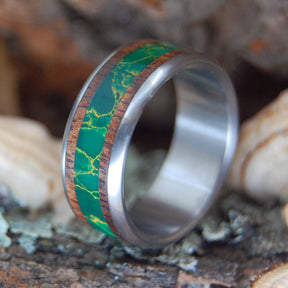 HOW GREEN THE VALLEY | Egyptian Jade Stone & Koa Wood Titanium Wedding Rings - Minter and Richter Designs